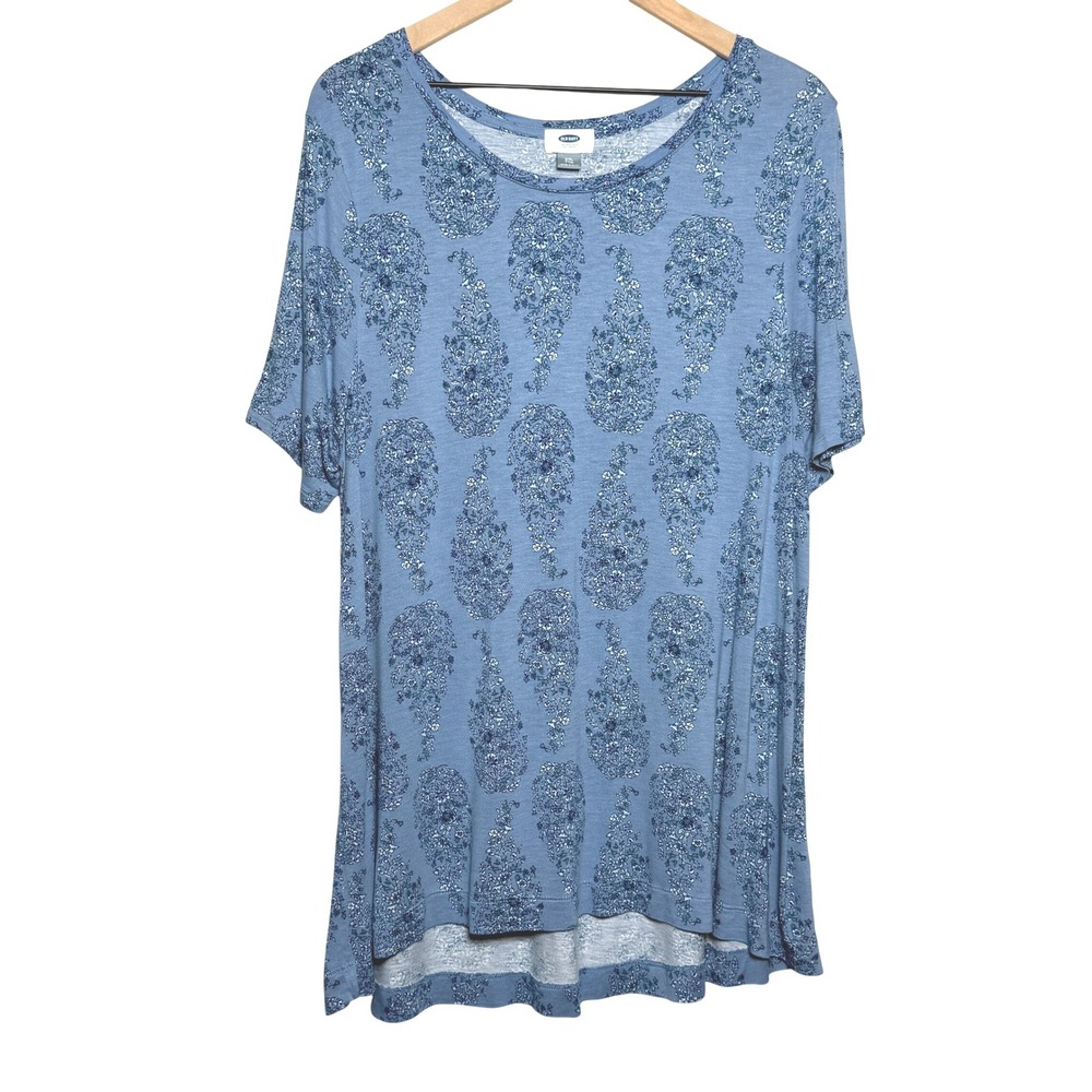 Old‎ Navy Womens Knit Top XXL Blue Floral Shirt Scoop Neck Tunic Basics Stretch